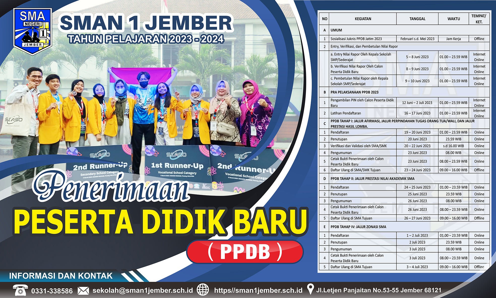 Informasi Penerimaan Peserta Didik Baru (PPDB) SMA Negeri 1 Jember Tahun Pelajaran 2023/2024