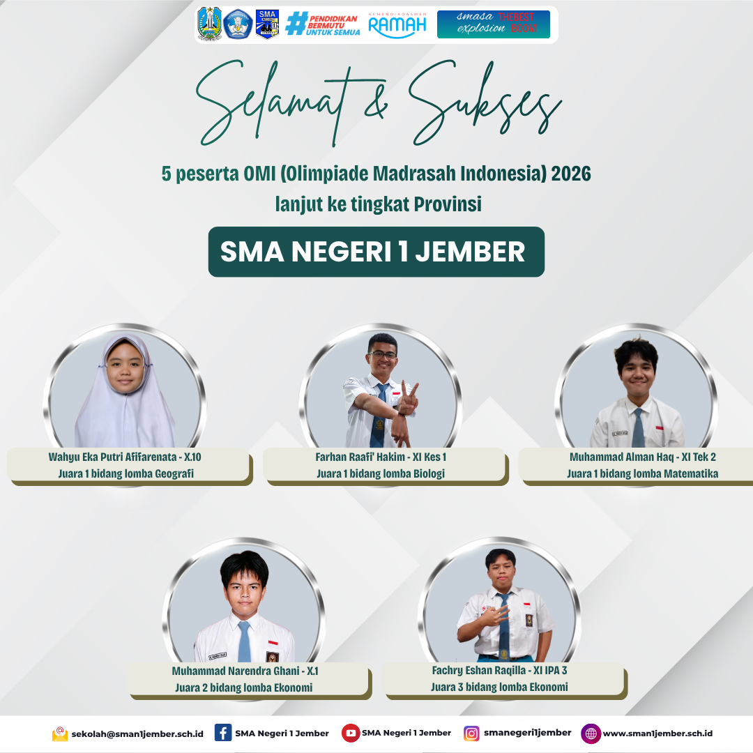 5 siswa SMA Negeri 1 Jember berhasil meraih prestasi pada Olimpiade Madrasah Indonesia (OMI)