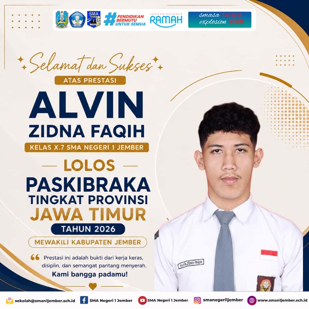 ALVIN ZIDNA FAQIH lolos sebagai Paskibraka Tingkat Provinsi Jawa Timur Tahun 2026 